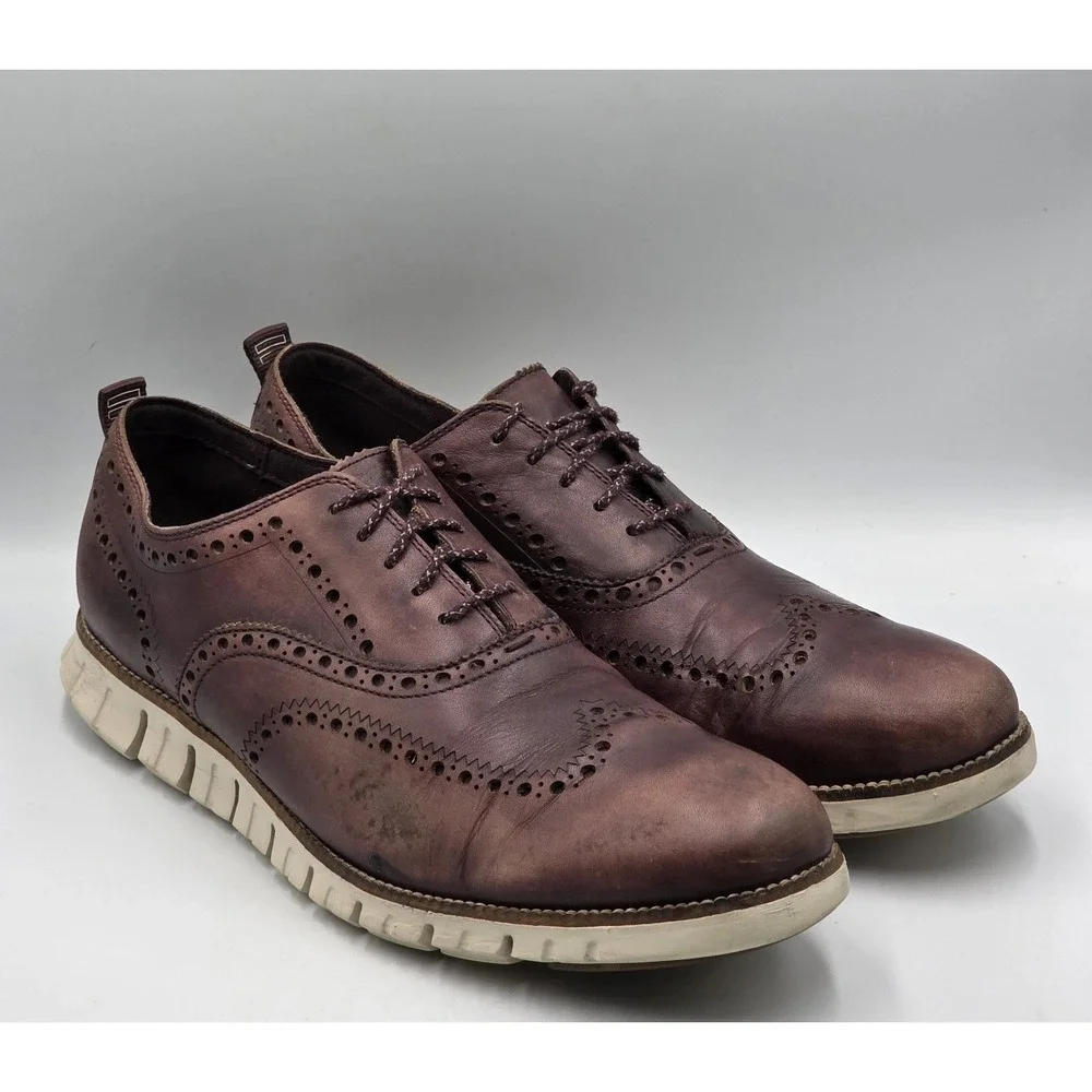 Cole Haan ZeroGrand Wingtip Oxford Dress Shoes British Tan C24970 Men's 13M